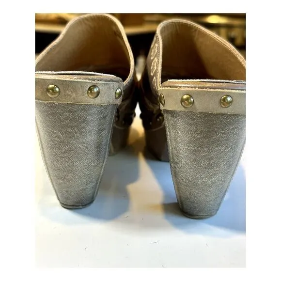 SPRING STEP Women's Annalise Bohemian Leather Heeled Clog Shoes Gray Size 38