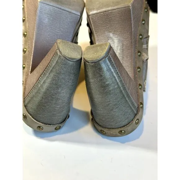 SPRING STEP Women's Annalise Bohemian Leather Heeled Clog Shoes Gray Size 38
