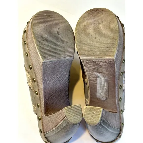 SPRING STEP Women's Annalise Bohemian Leather Heeled Clog Shoes Gray Size 38