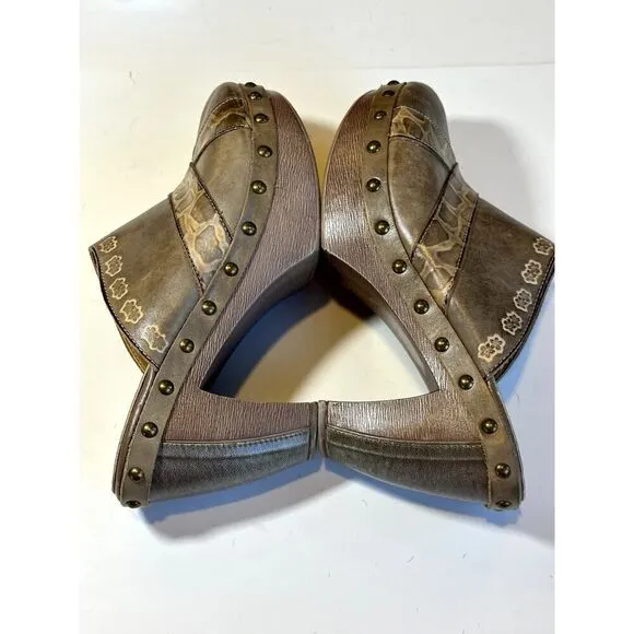 SPRING STEP Women's Annalise Bohemian Leather Heeled Clog Shoes Gray Size 38