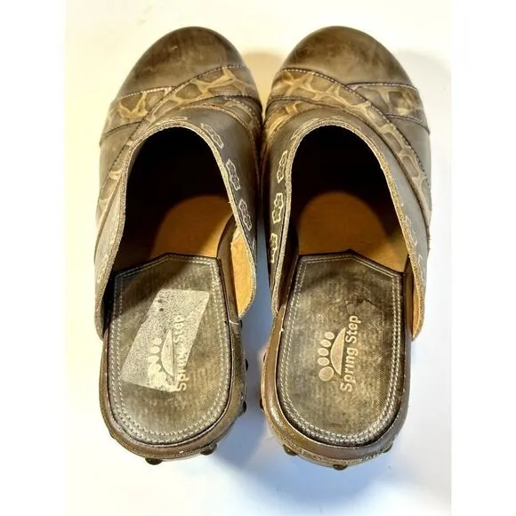 SPRING STEP Women's Annalise Bohemian Leather Heeled Clog Shoes Gray Size 38