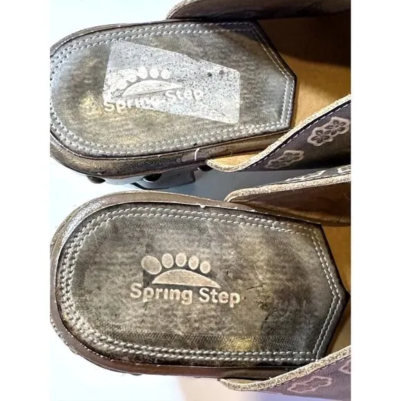 SPRING STEP Women's Annalise Bohemian Leather Heeled Clog Shoes Gray Size 38