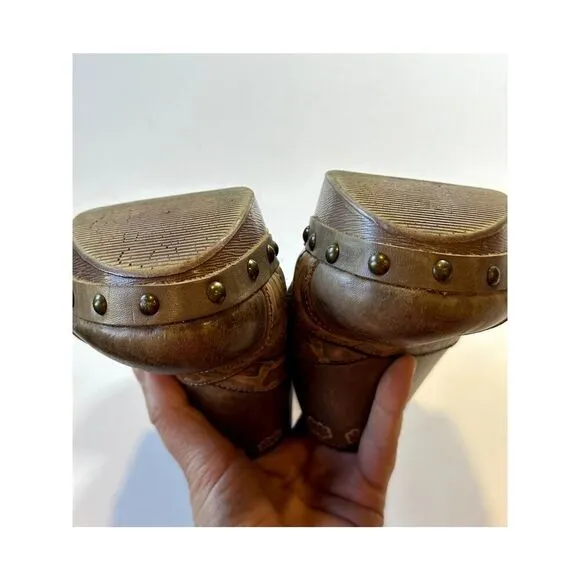 SPRING STEP Women's Annalise Bohemian Leather Heeled Clog Shoes Gray Size 38