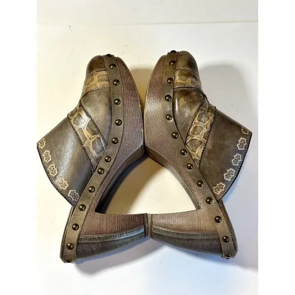 SPRING STEP Women's Annalise Bohemian Leather Heeled Clog Shoes Gray Size 38