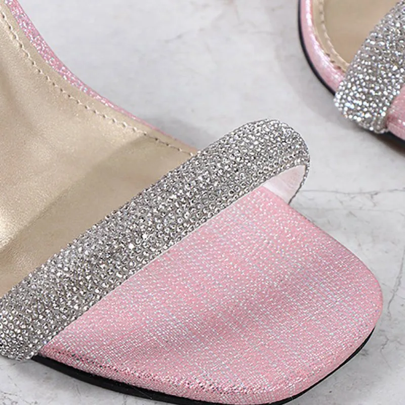 Square Toe Rhinestone Stiletto Sandals