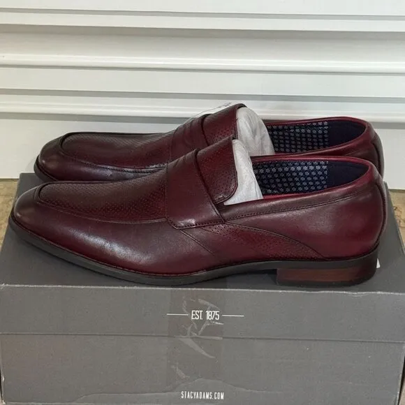 Stacy Adams Karnes Burgundy Leather Loafers Redzone Collection Dress Shoes 12 M