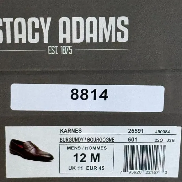 Stacy Adams Karnes Burgundy Leather Loafers Redzone Collection Dress Shoes 12 M