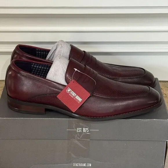Stacy Adams Karnes Burgundy Leather Loafers Redzone Collection Dress Shoes 12 M