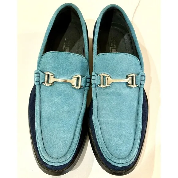 Stacy Adams Men's Flynn Slip-On Loafer Navy Teal Blue Suede Shoes Buckle Sz 9.5