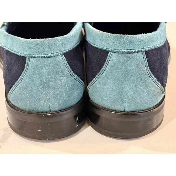 Stacy Adams Men's Flynn Slip-On Loafer Navy Teal Blue Suede Shoes Buckle Sz 9.5