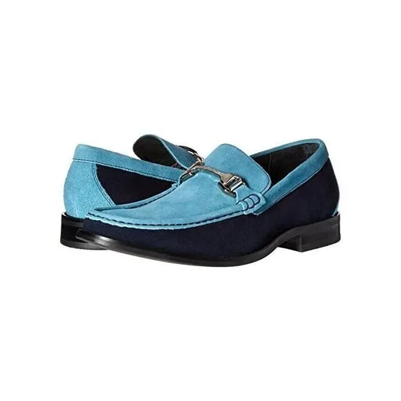 Stacy Adams Men's Flynn Slip-On Loafer Navy Teal Blue Suede Shoes Buckle Sz 9.5