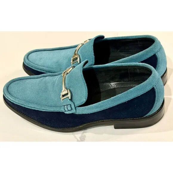 Stacy Adams Men's Flynn Slip-On Loafer Navy Teal Blue Suede Shoes Buckle Sz 9.5