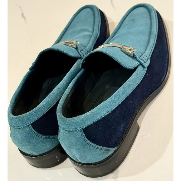 Stacy Adams Men's Flynn Slip-On Loafer Navy Teal Blue Suede Shoes Buckle Sz 9.5
