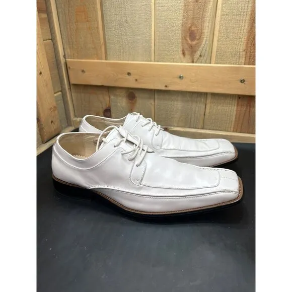 Stacy Adams Mens White Leather Square Toe Dress Shoes 12M Groom Prom