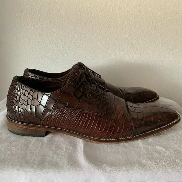 Stacy Adams Talarico Men's Cognac Brown Sz 15 Dress Shoes Alligator Pattern Box