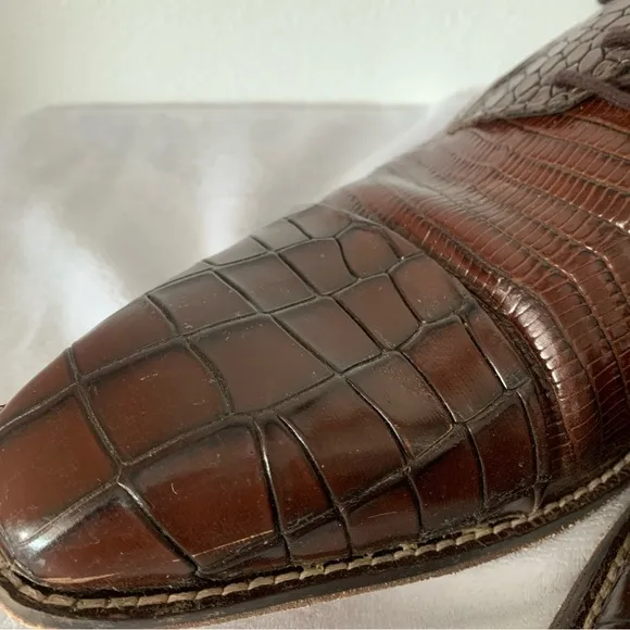 Stacy Adams Talarico Men's Cognac Brown Sz 15 Dress Shoes Alligator Pattern Box