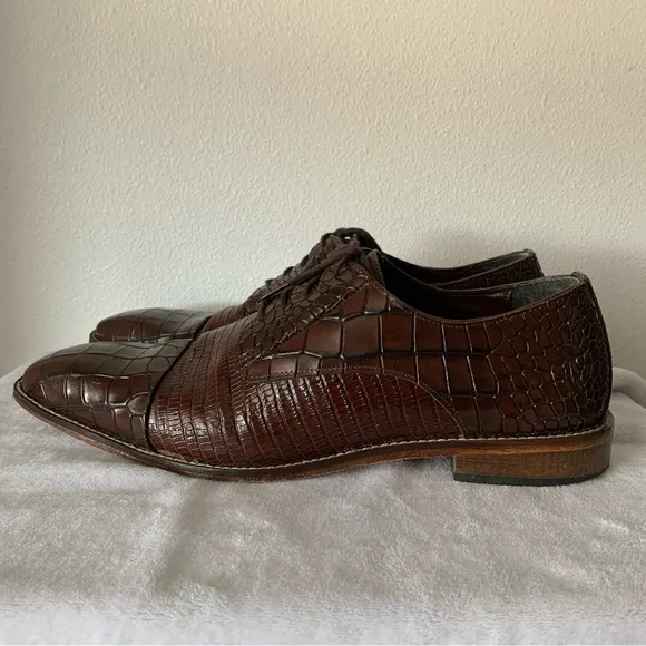 Stacy Adams Talarico Men's Cognac Brown Sz 15 Dress Shoes Alligator Pattern Box