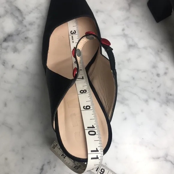 STAUD satin w/ bottons trim Elegant Black Slingback Heels Size 41