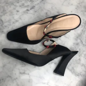 STAUD satin w/ bottons trim Elegant Black Slingback Heels Size 41