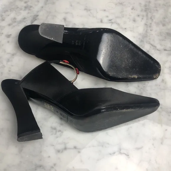 STAUD satin w/ bottons trim Elegant Black Slingback Heels Size 41