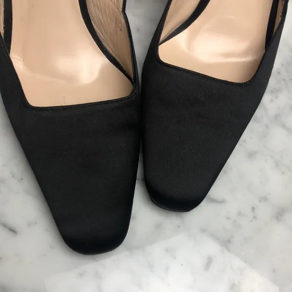 STAUD satin w/ bottons trim Elegant Black Slingback Heels Size 41