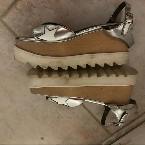 Stella McCartney Elyse Sandals wedge dress shoes open toe platforms metallic