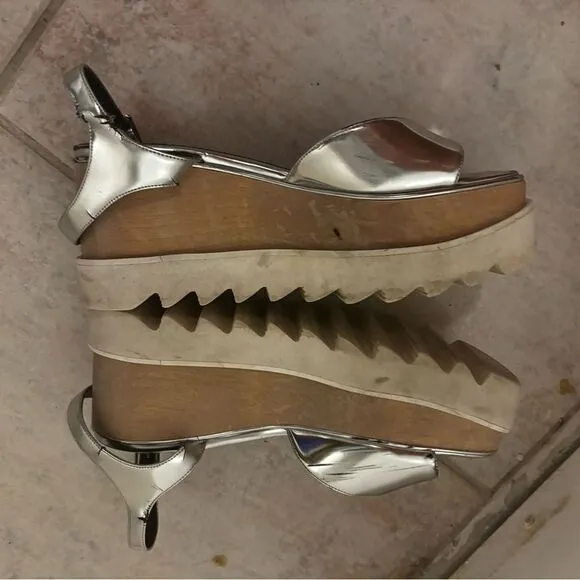 Stella McCartney Elyse Sandals wedge dress shoes open toe platforms metallic