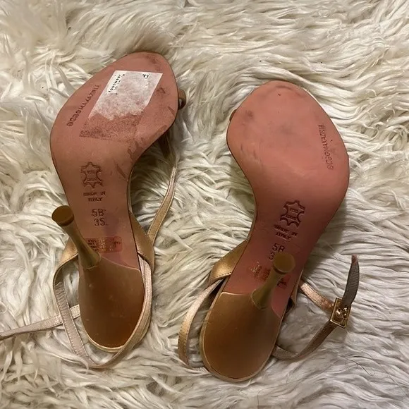 Strappy BCBGMaxAzria Satin Sandals in Rose Gold size 5 with Leather Soles