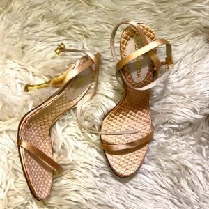 Strappy BCBGMaxAzria Satin Sandals in Rose Gold size 5 with Leather Soles