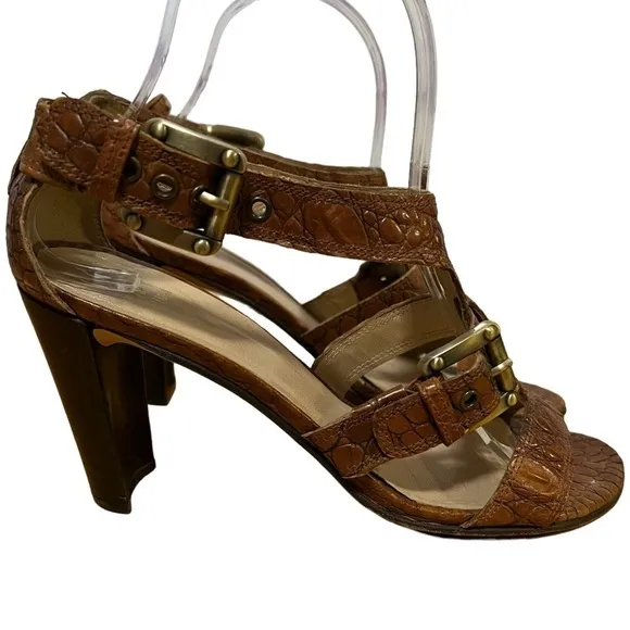 Stuart Weitzman 6.5 Brown Leather Heel Sandal Shoes