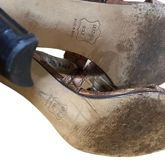 Stuart Weitzman 6.5 Brown Leather Heel Sandal Shoes