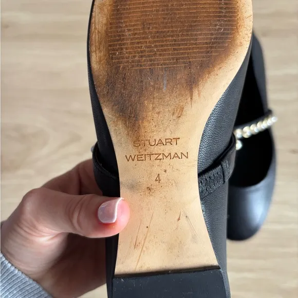 Stuart Weitzman Black Flats with Pearl Embellishments