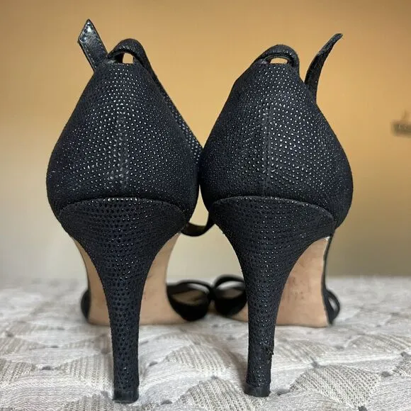 Stuart Weitzman Black Goose Bump Leather Nudist Strappy Heeled Sandals 8.5 M