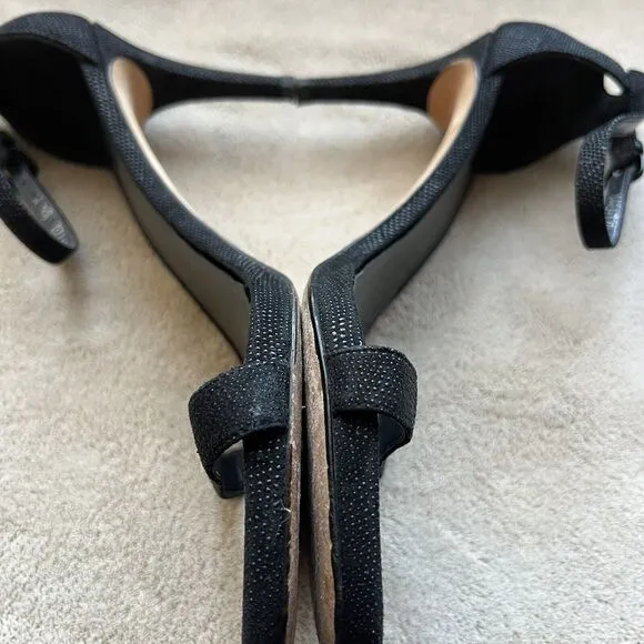 Stuart Weitzman Black Goose Bump Leather Nudist Strappy Heeled Sandals 8.5 M
