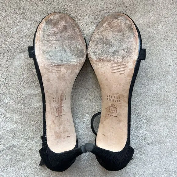 Stuart Weitzman Black Goose Bump Leather Nudist Strappy Heeled Sandals 8.5 M