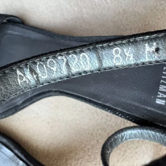 Stuart Weitzman Black Goose Bump Leather Nudist Strappy Heeled Sandals 8.5 M