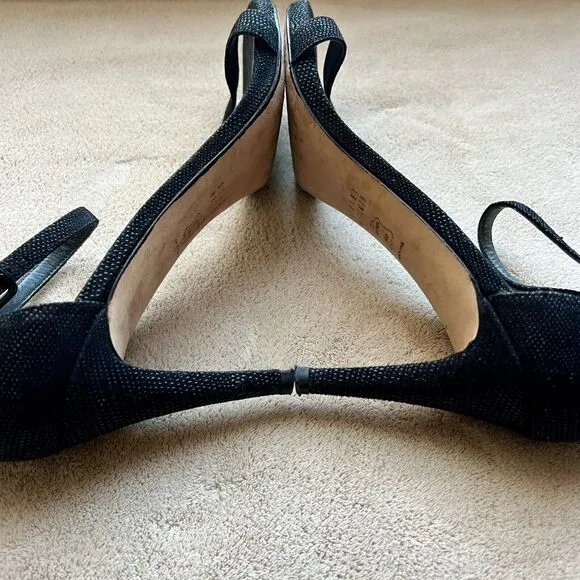 Stuart Weitzman Black Goose Bump Leather Nudist Strappy Heeled Sandals 8.5 M