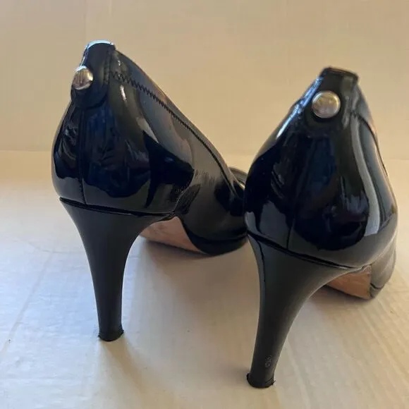 Stuart Weitzman Black Patent Peep Toe Heel size 9