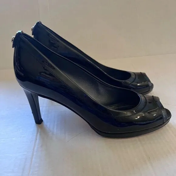 Stuart Weitzman Black Patent Peep Toe Heel size 9