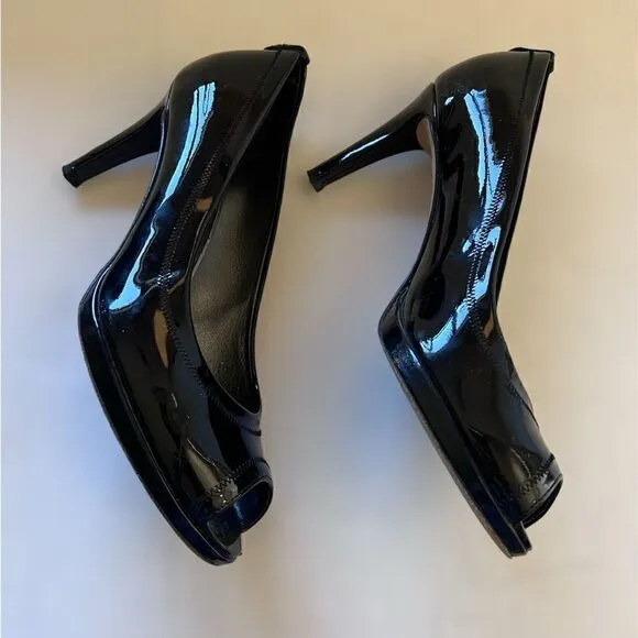 Stuart Weitzman Black Patent Peep Toe Heel size 9