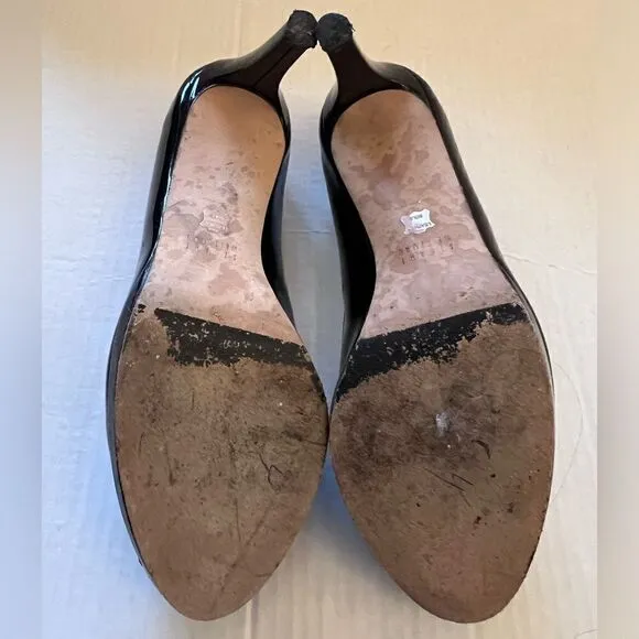 Stuart Weitzman Black Patent Peep Toe Heel size 9
