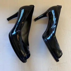 Stuart Weitzman Black Patent Peep Toe Heel size 9