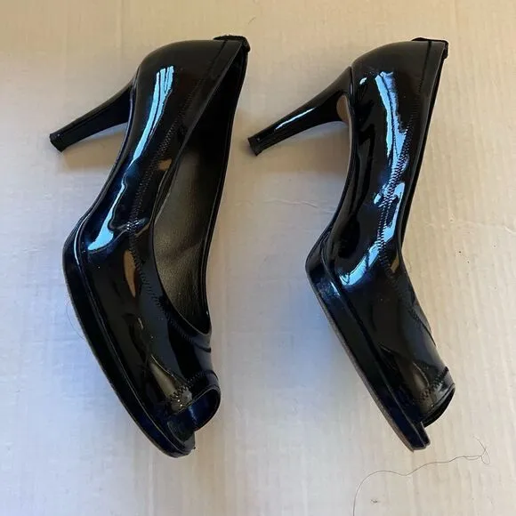 Stuart Weitzman Black Patent Peep Toe Heel size 9