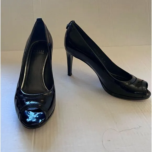 Stuart Weitzman Black Patent Peep Toe Heel size 9