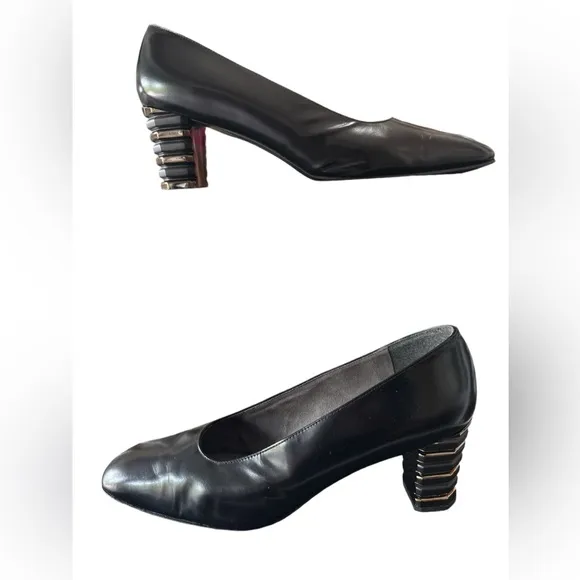 Stuart Weitzman Black Square Toe  Block  Heel Size 10 Pump Shoes Leather
