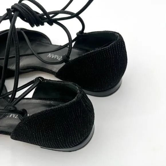 Stuart Weitzman Gilligant lace up flats Black Sz 6.5 Chic Dorsay glitter shoes