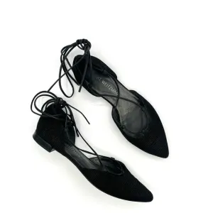 Stuart Weitzman Gilligant lace up flats Black Sz 6.5 Chic Dorsay glitter shoes