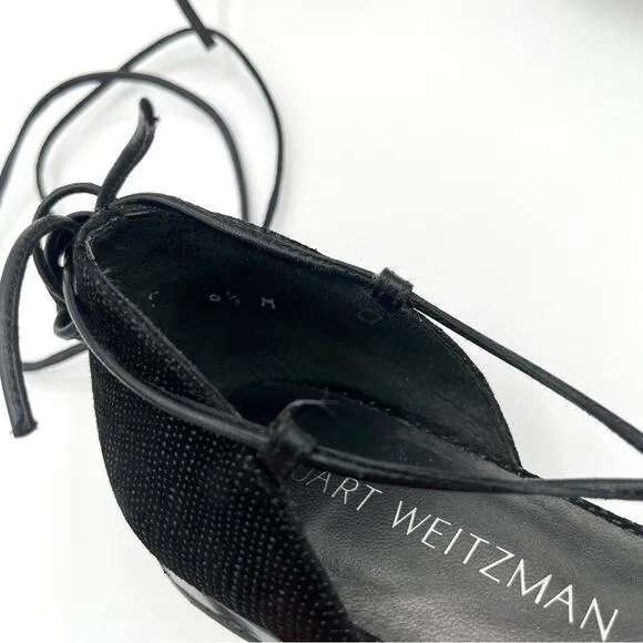 Stuart Weitzman Gilligant lace up flats Black Sz 6.5 Chic Dorsay glitter shoes