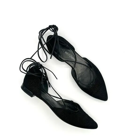 Stuart Weitzman Gilligant lace up flats Black Sz 6.5 Chic Dorsay glitter shoes