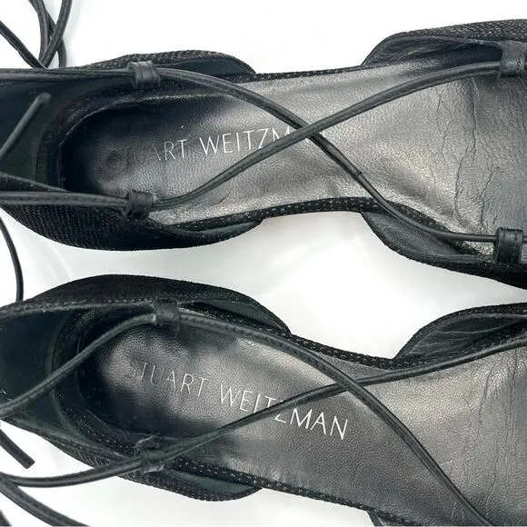 Stuart Weitzman Gilligant lace up flats Black Sz 6.5 Chic Dorsay glitter shoes